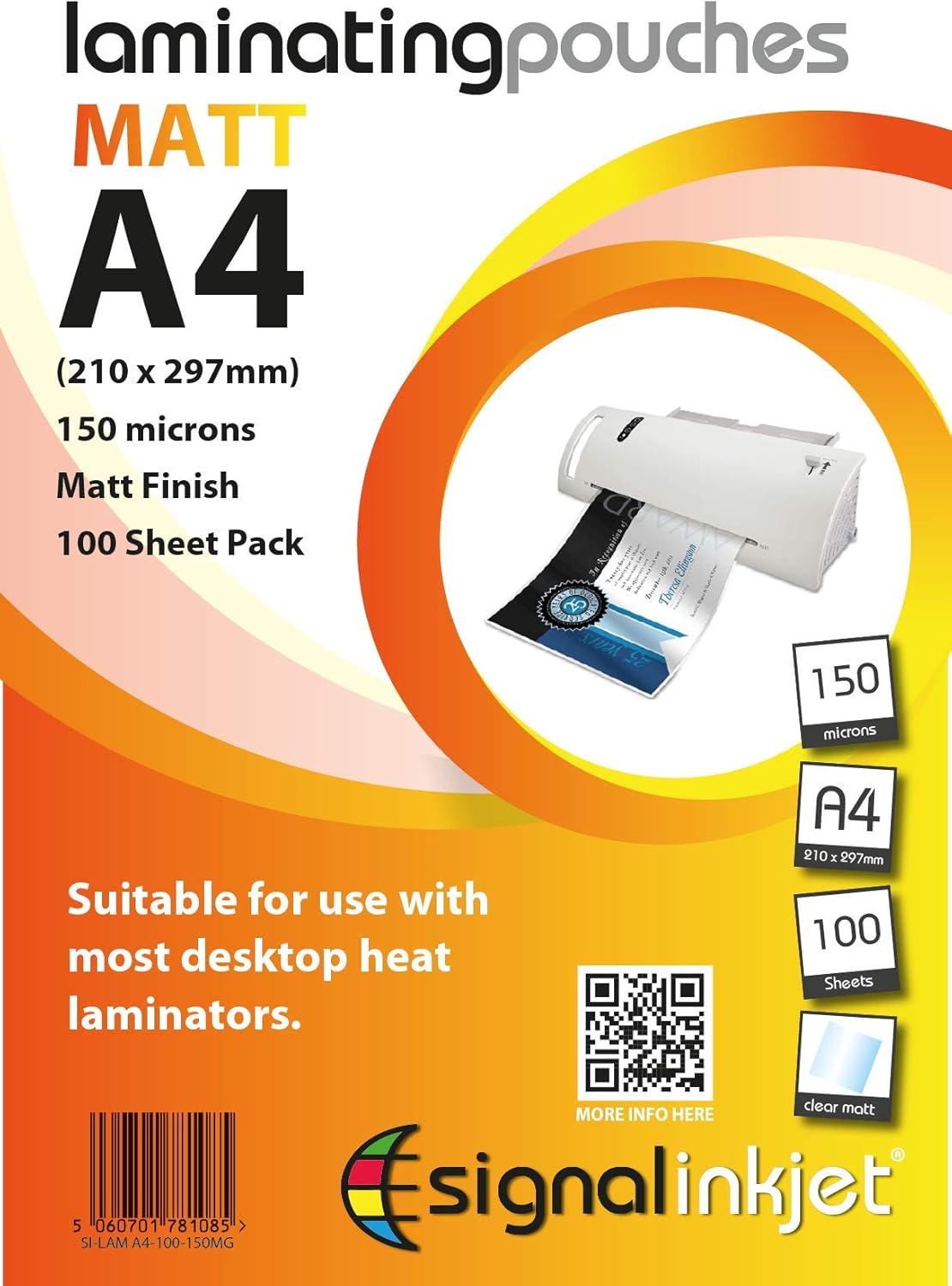 100 x A4 Matte Laminating Pouches 150 Micron Pouch/Lamination Pouches