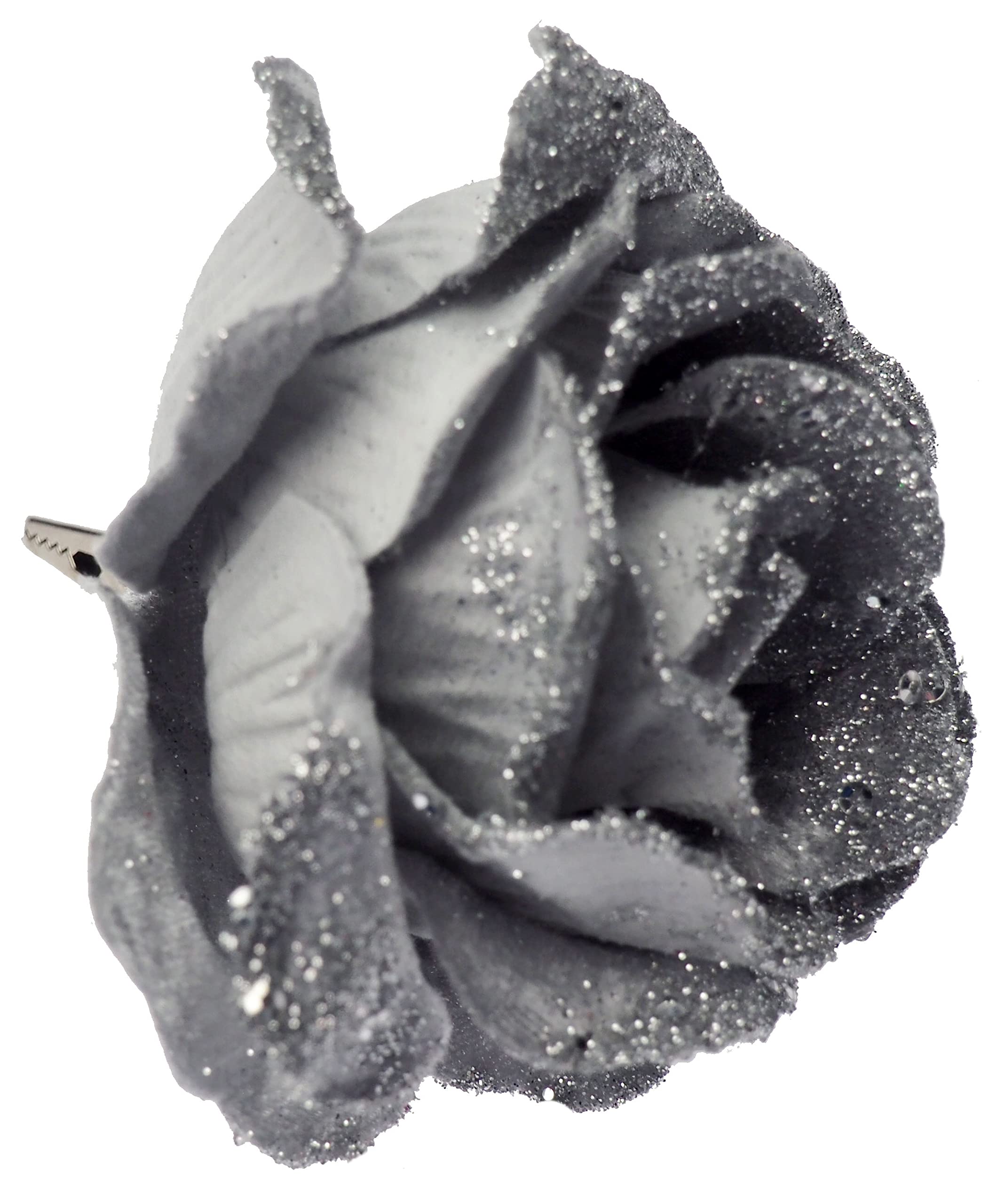 BWG Clip On Graphite Grey Rose Flower Christmas Tree Decorations (Set of 6)