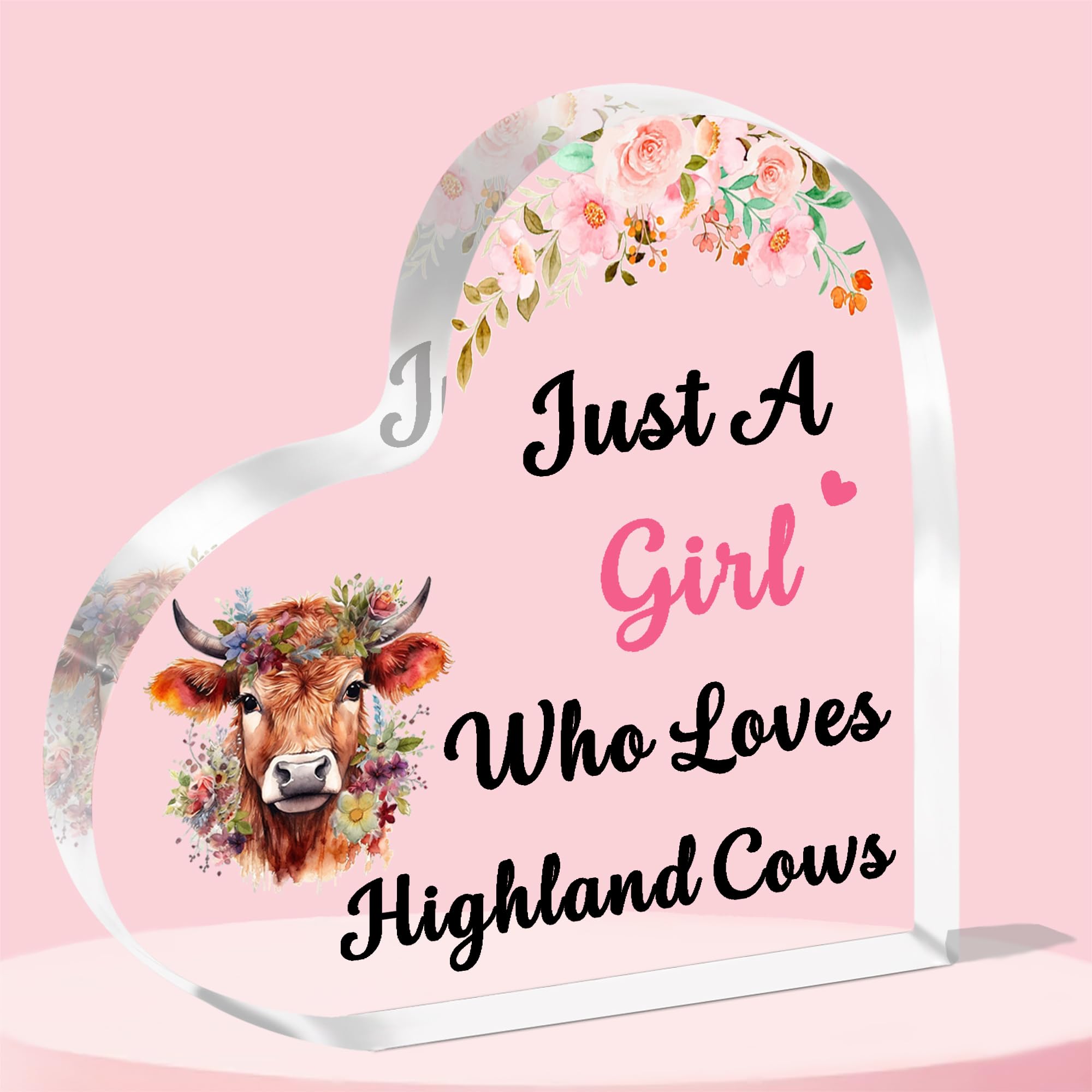 JETTOP Highland Cow Gifts Scottish Gifts for Women Gifts for Highland Cow Lovers Heart Plaque Acrylic Just A Girl Who Loves Highland Cows