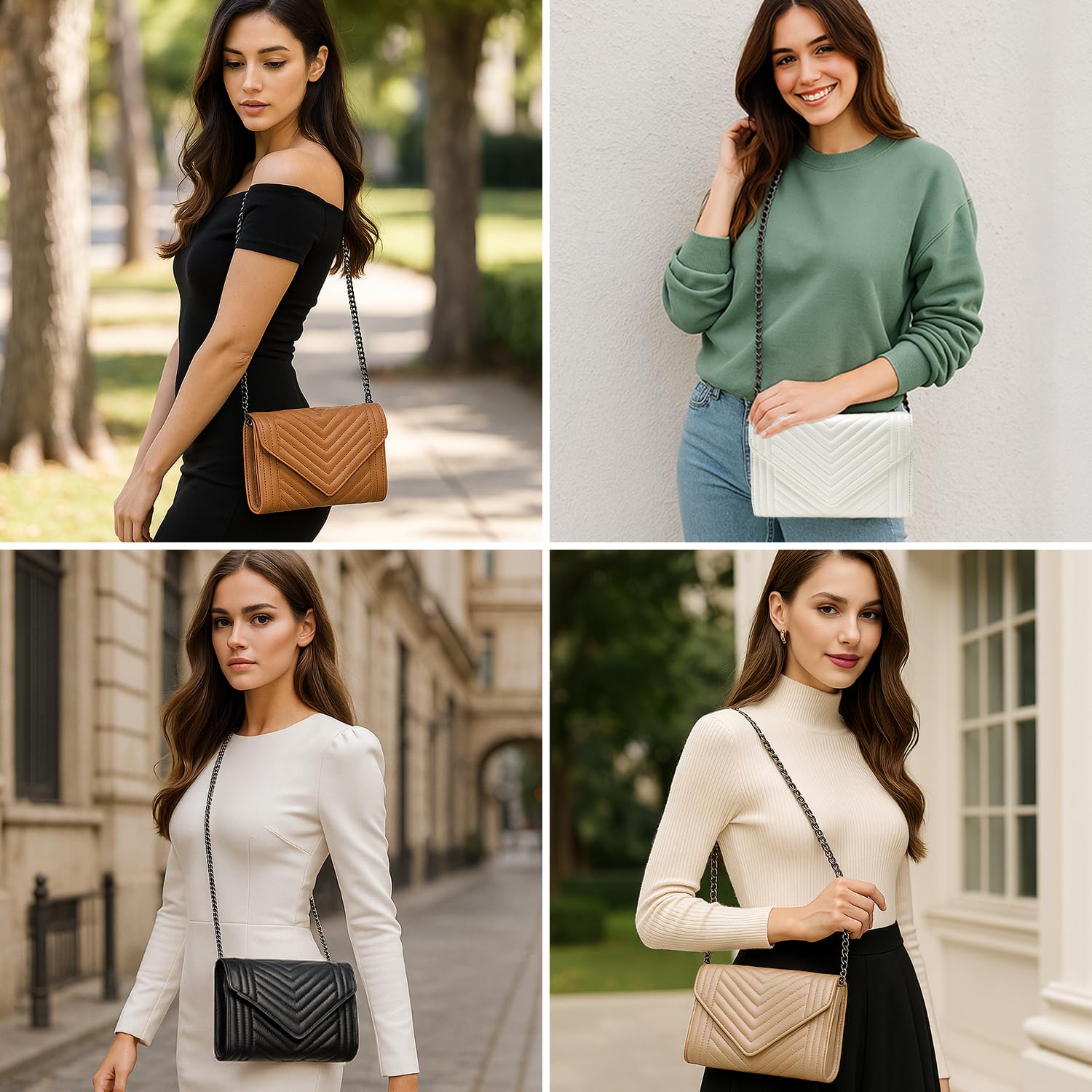 Small Leather Crossbody Bag for Women Clutch Purse Cross Body Purse Shoulder Bags with Chain Strap Quilted Purses