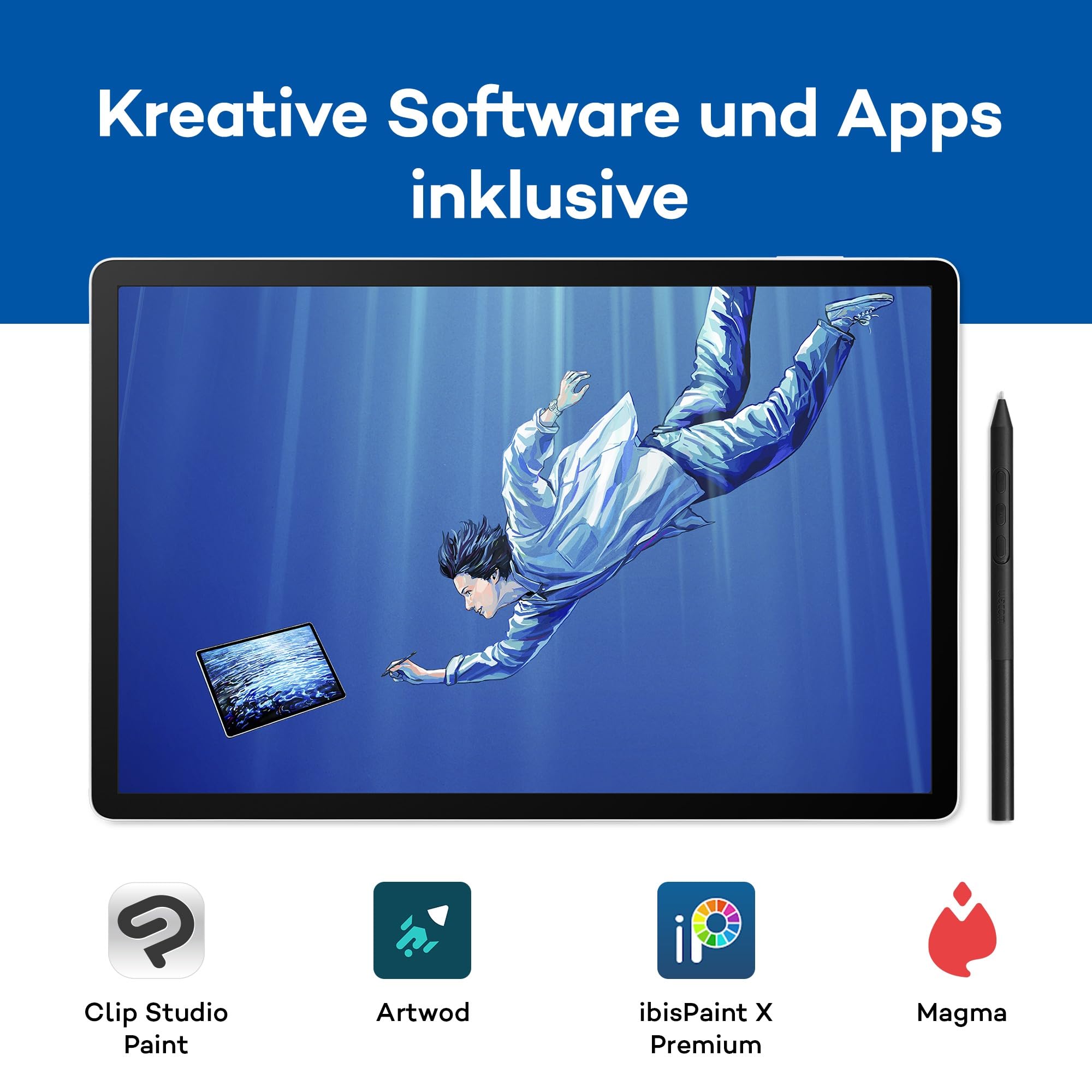 Wacom MovinkPad Pro 14 Zeichentablet – Stift-auf-Papier-Gefühl mit OLED-Display für echtes Schwarz, außergewöhnlichen Kontrast, schnelle Reaktionszeit, Premium Textured Glass, ultrapräziser Pro Pen 3 9