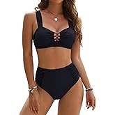 Blooming Jelly Womens High Waisted Bikini Sets Tummy Control Swimsuits Matel V Neck Swim Suit Ruched Bathing Suit