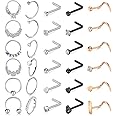 Mayhoop 20g Stainless Steel Nose Rings Hoop L Shape Nose Studs Nose Screw Bone Silver Rose Gold Black Rainbow Pack for Women Men 28Pcs