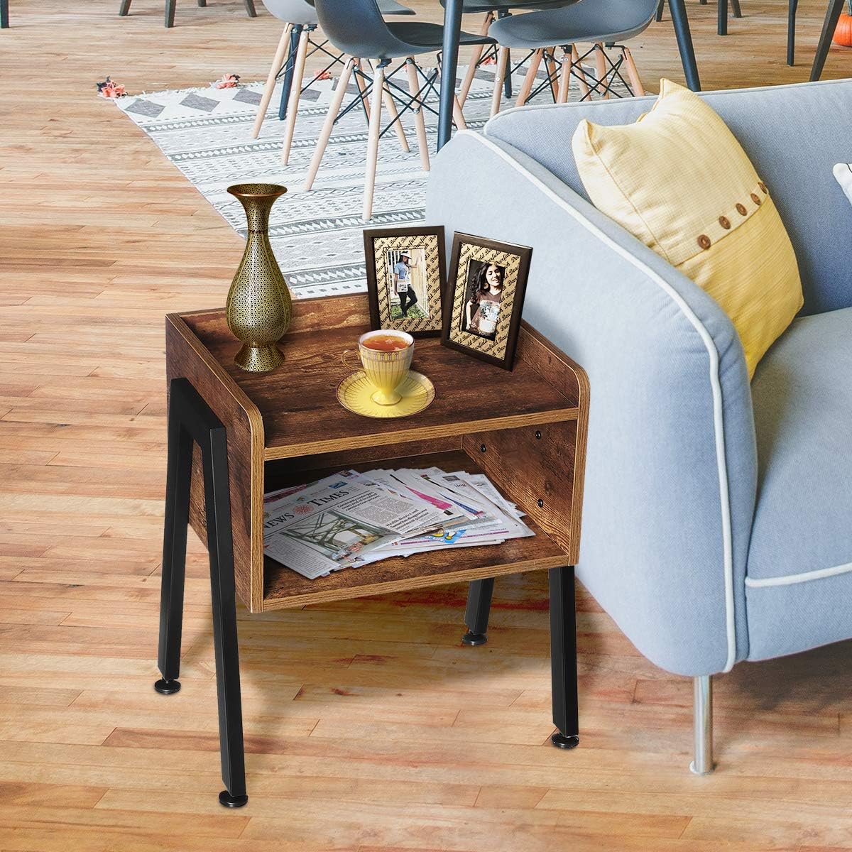 KingSo Industrial Nightstand End Table Stackable Side Table Night Stands for Bedrooms Cabinet for Storage Sofa Bed Side Table for Small Spaces Wook Look Accent Furniture with Metal Frame: Kitchen & Dining