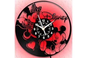 AVJERA Mouse Wall Clock, Cartoon Movie Mick Vinyl Record Clock 12 Inch LED 7-Color Night Light Round Classic Minni Decor Mouse Silent Clocks, Room Decor Gifts to Kids