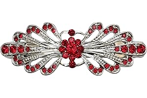 Faship Gorgeous Red Rhinestone Crystal Small Floral Hair Barrette Clip
