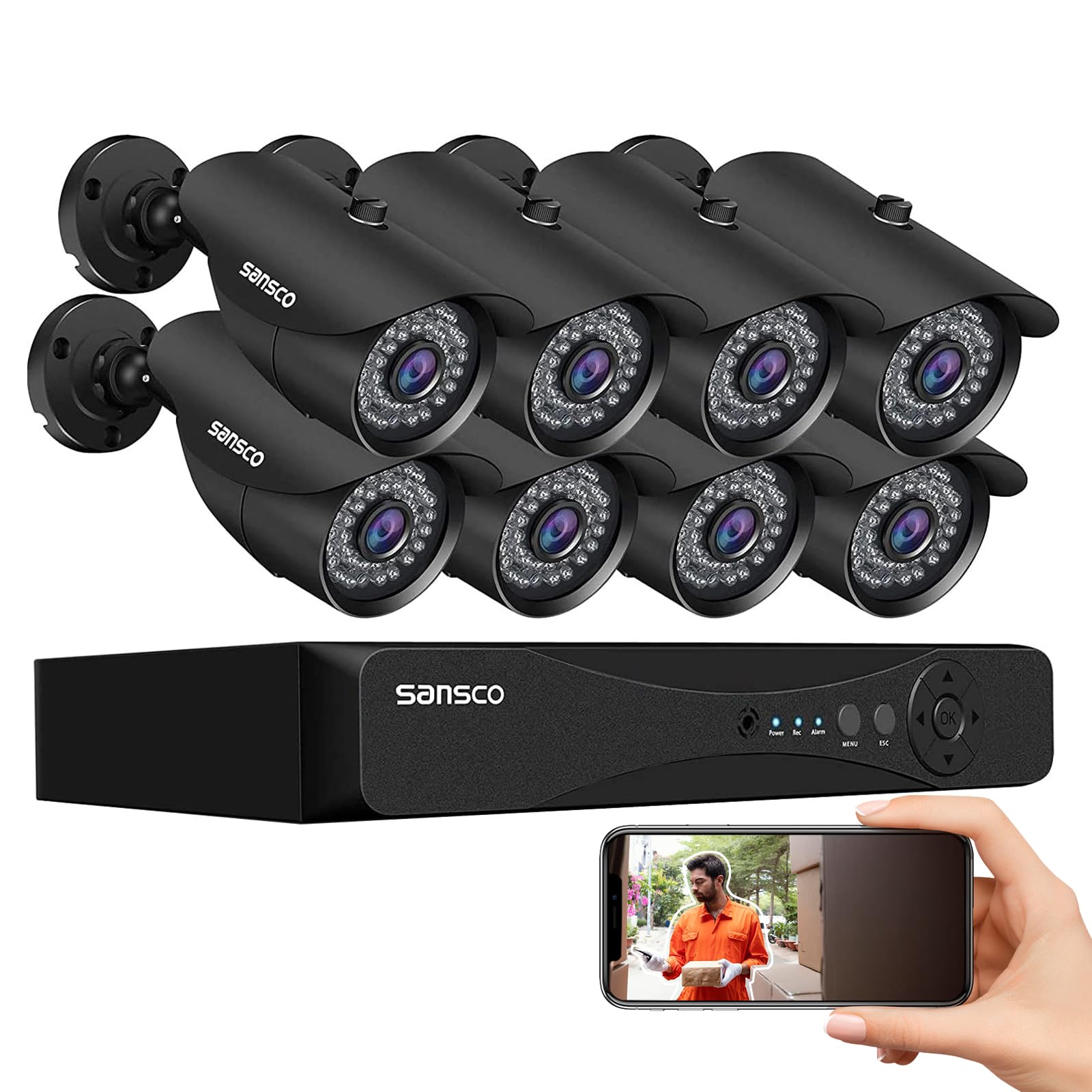 SANSCO 8CH 5MP DVR HD CCTV Camera System for 24/7 Recording, 8pcs 5MP Outdoor Bullet Security Cameras, No Hard Drive Disk (Night Vision, Face/Human Detection, Waterproof, H.265, Email/APP Alert) โ image 1