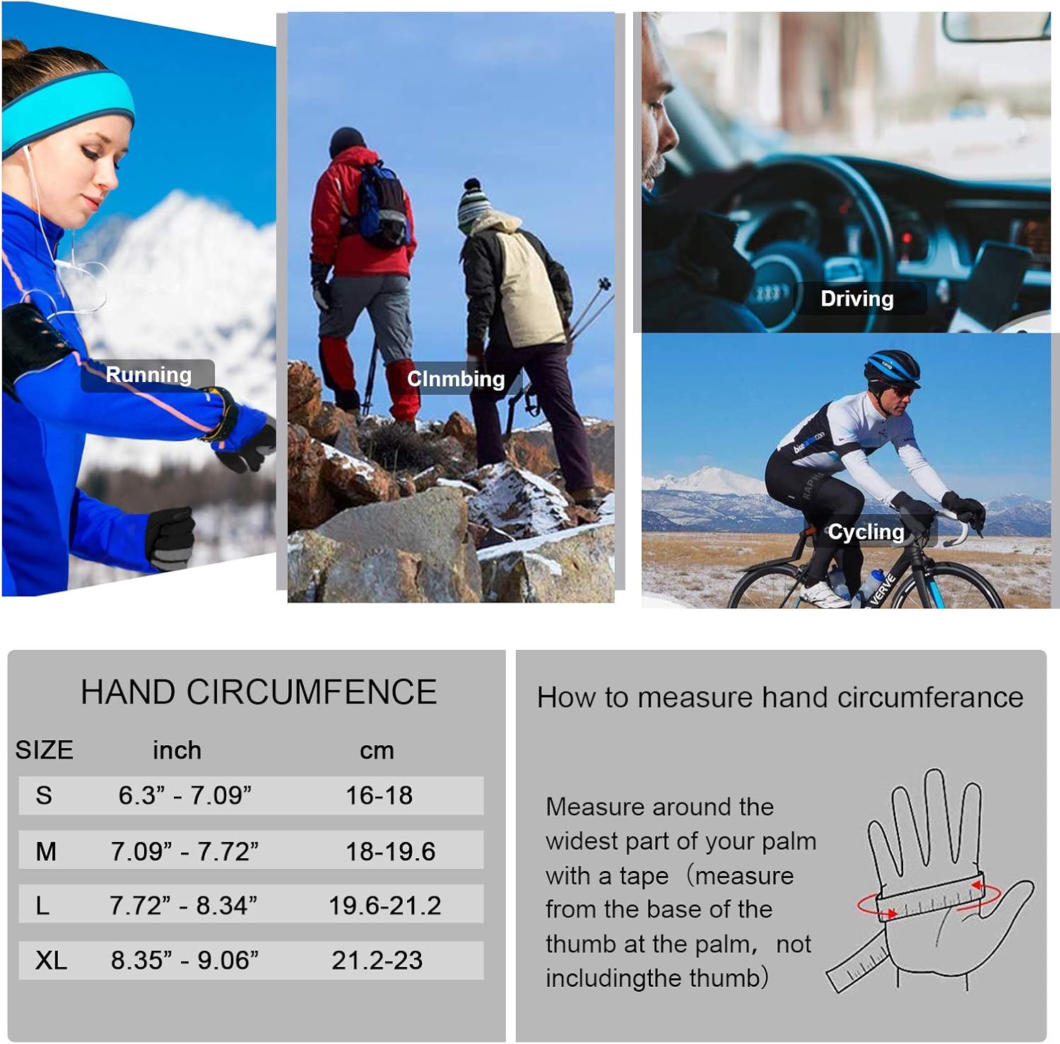 Winter Gloves for Men Women,Touch Screen Windproof Cold Weather Warm Gloves for Running Cycling Biking Hiking: Clothing