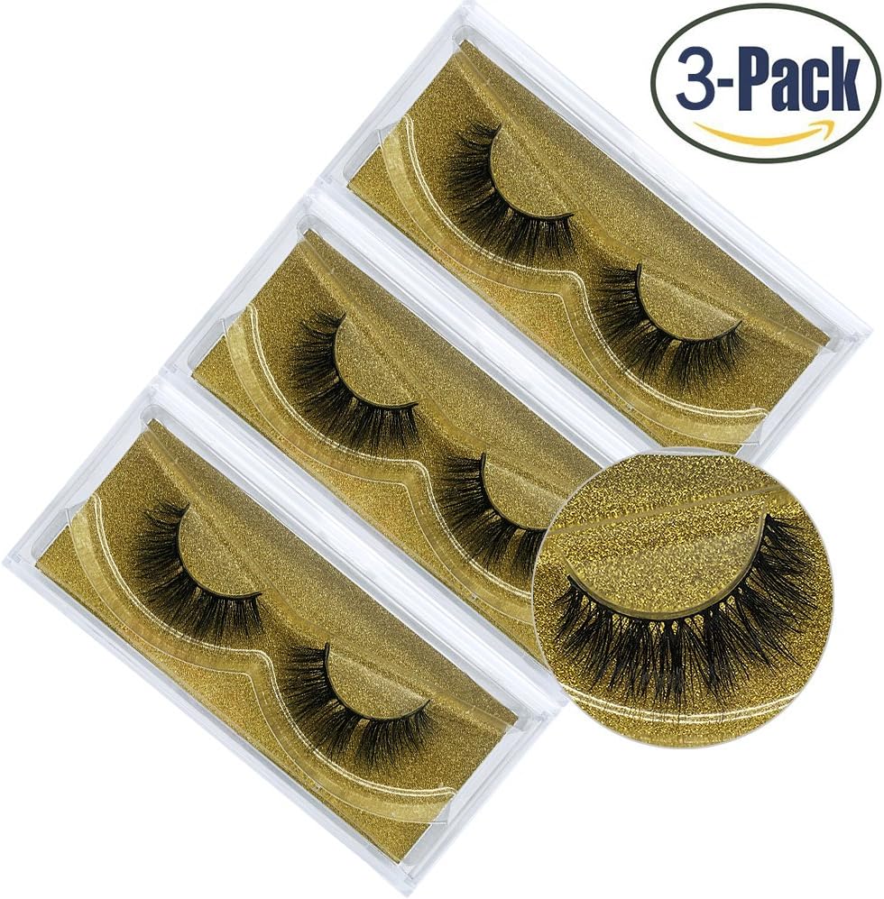 3D Natural Handmade Faux Mink False Eyelashes,Fake Lashes Pack of 3 (Natural Look)