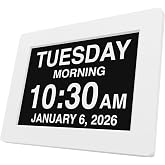 American Lifetime New 2026 Dementia Clock Large Digital Clock for Seniors, Large Display with Custom Alarms, Calendar Clock with Day &amp; Date for Elderly, Clear Numbers Alzheimer Digital Clock White