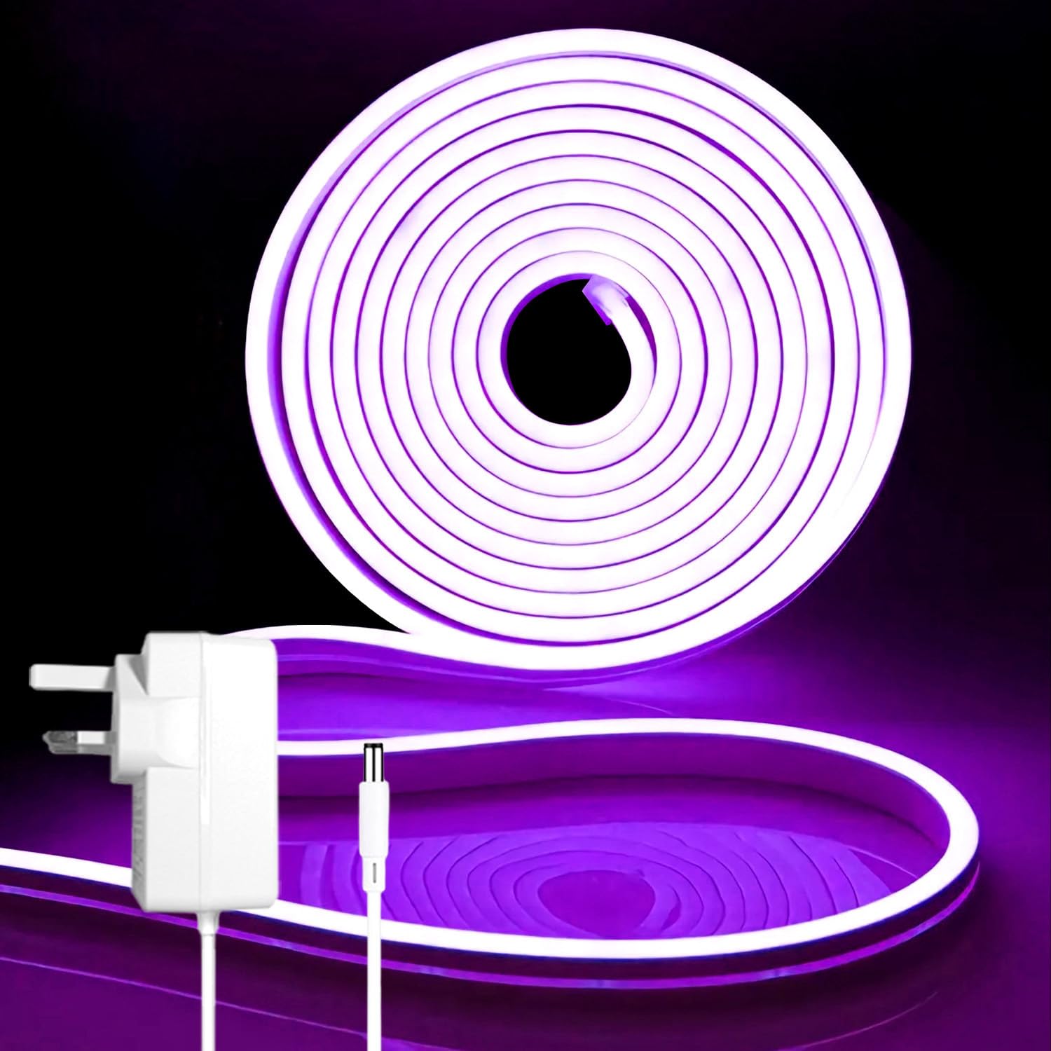 iNextStation Purple LED Strip Lights, 5M Outdoor Neon Rope Light with Plug, 12V Waterproof Cuttable Silicone Light Kit for Teen Girls Bedroom TV Backlight Gaming Room Monitor Garage Ceiling Wall Decor