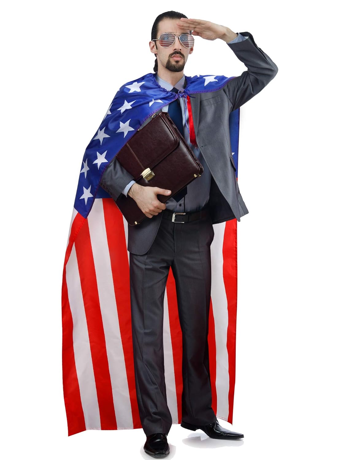 American Flag Costume Cape, Retro 80's American USA Sunglasses and USA Flag Headband for 4th of July Independence Day Celebration : Beauty