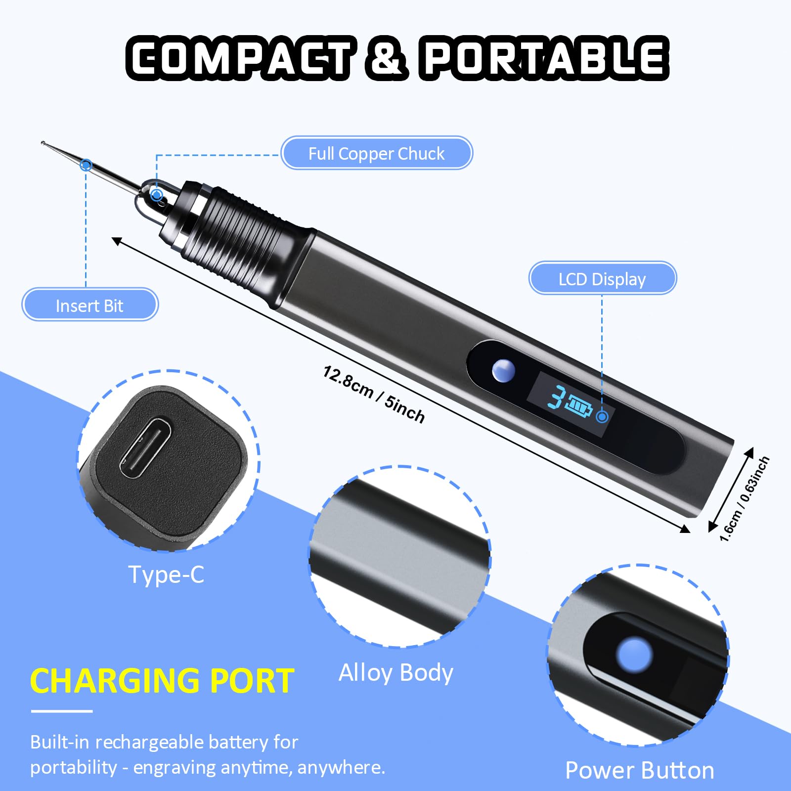 Engraving Pen Kit Rechargeable Cordless Engraver Pen with 33 Bits, 10 Stencils, Mini DIY Electric Etching Machines Rotary Tool for Carving Jewelry Stone Wood Glass Metal Plastic