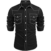 COOFANDY Men's Western Cowboy Shirts Long Sleeve Cotton Casual Button Down Work Shirt with Pockets
