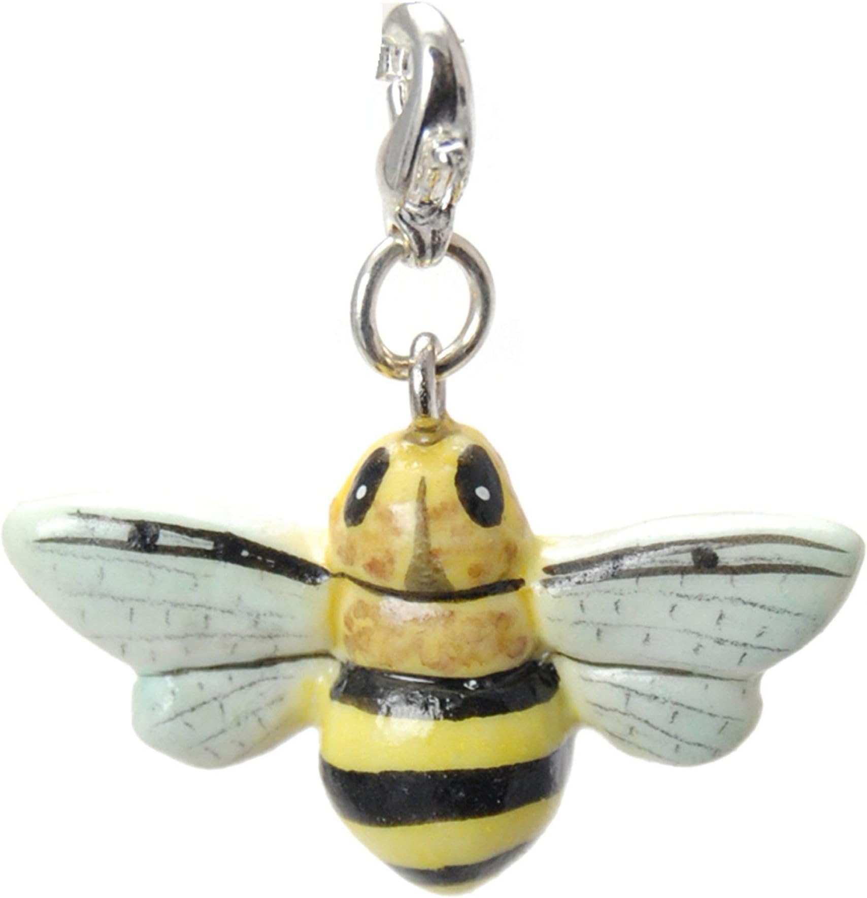 Bee Charm Pendant - Handmade Porcelain Charms - Clip on Charms for Bracelet, Pendant Necklace, Keychain Jewellery