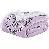 Berkshire Blanket Peanuts® Sherpa Blanket, 480gsm Warm Reversible Heavy Thick Blanket for Couch, Bed & Travel (Snoopy's Floral Wreath Purple, King Size 90" x 108")