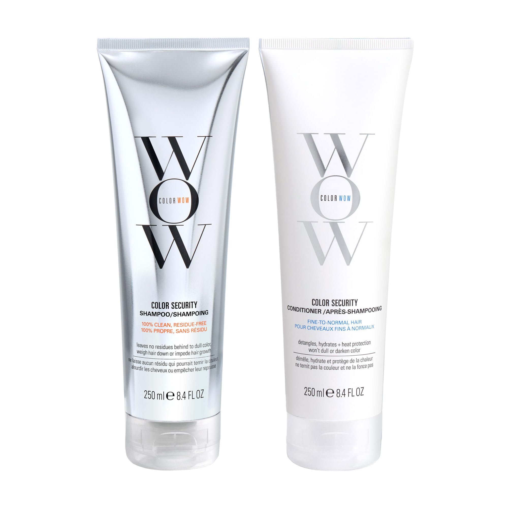 COLOR WOW Color Security Shampoo and Conditioner Duo – Sulphate-Free, Lightweight Cleanse + Hydration for Fine to Normal Hair - No Residue, Vegan, Cruelty-Free, 2 x 250ml