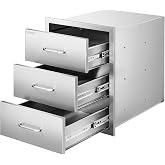VEVOR Outdoor Kitchen Drawers 18.1"W x 23.2"H x 23.2"D Stainless Steel | Cabinets Trash Drawer/Door/Combo, for BBQ Island, Patio Grill Station, Access Door Drawers, Handle, Smooth Sliding Rail