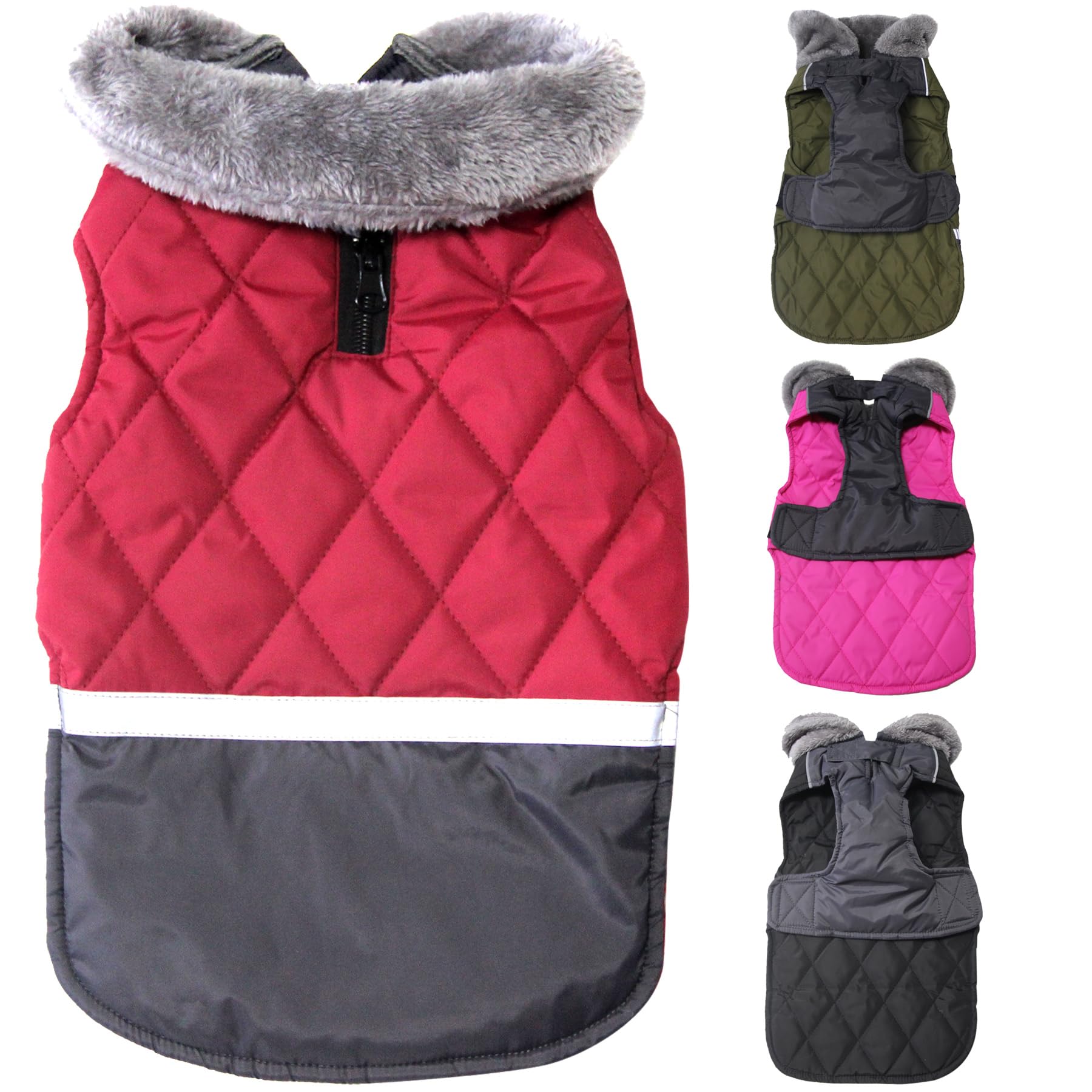 JoyDaog Fleece Collar Reversible Dog Coats for Small Dogs Waterproof Warm Puppy Jacket for Cold Winter,Red M