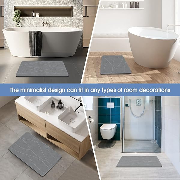 VEELOIM STONE BATH MAT DIATOMACEOUS EARTH SHOWER MAT NON-SLIP SUPER ABSORBENT DIATOMITE STONE BATH MATS FOR BATHROOM FLOOR QUICK DRYING NATURAL EASY TO CLEAN(23.6”×15.4″ GRAY)