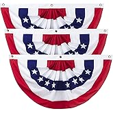4th of July Flags Decorations Outdoor 3PCS 3x6 FT USA Buntings American Pleated Fan Flags for Patriotic Veteran's Day, Independence Day, Memorial Day