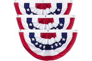 ZIZICG Outdoor USA Bunting Flags 3PCS 3x6 FT American Pleated Fan Flags,4th of July Patriotic Bunting Flags,Outside Veteran's Day, Independence Day, Memorial Day Decorations Pleated Fan Flags Half Fan Banner
