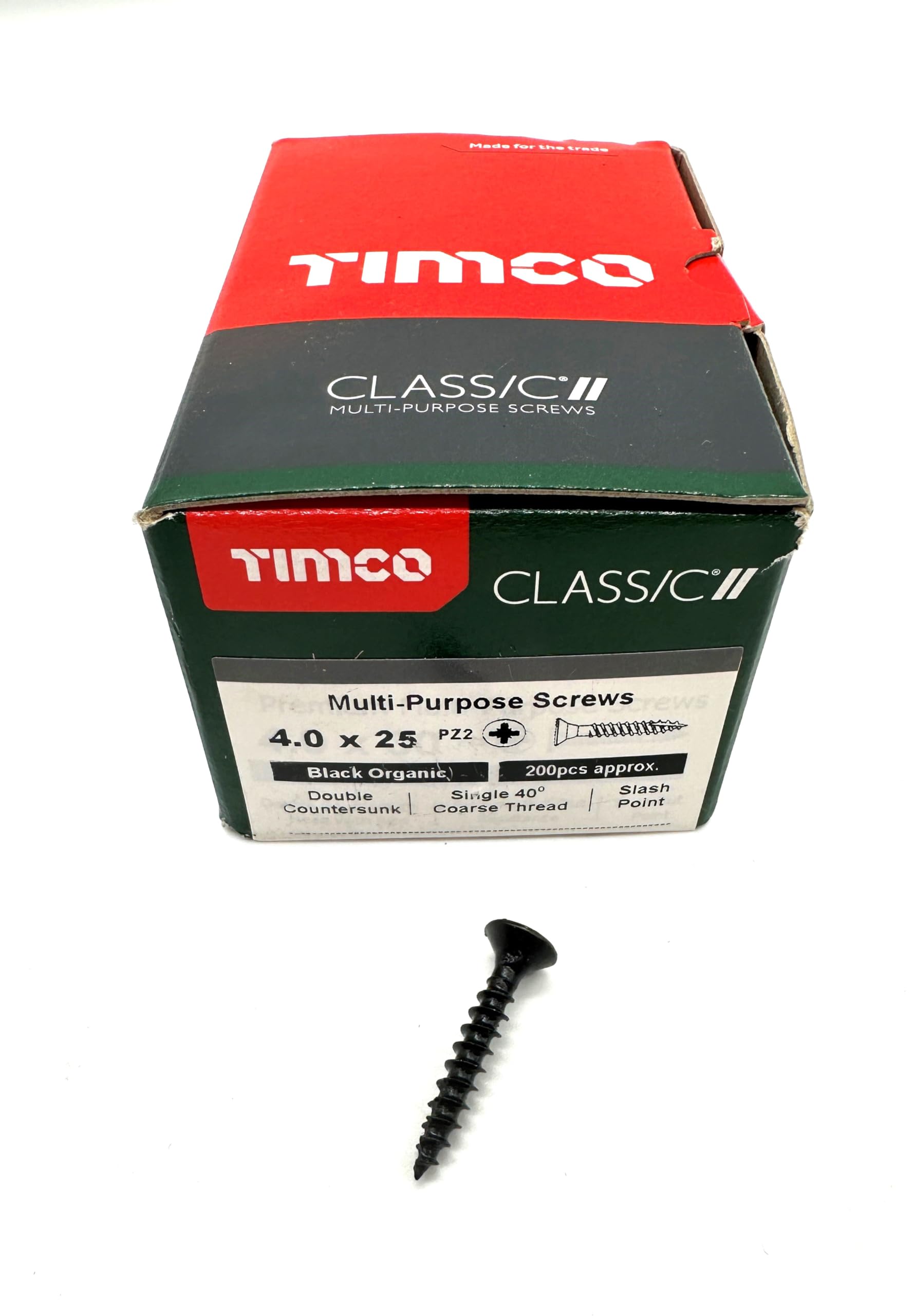 200 Pcs Box of Black Wood Screws Double Countersunk Multi Purpose (4mm x 25mm) Organic Woodscrews