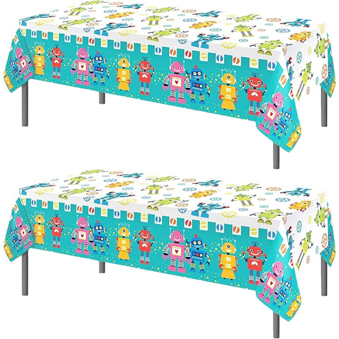 TOKYMOON 2 Pack of Disposable Cartoon Robot Themed 54x87In Tablecloths Party Wedding Picnic Banquet Table Cover for Robots Baby Shower Party Supplies