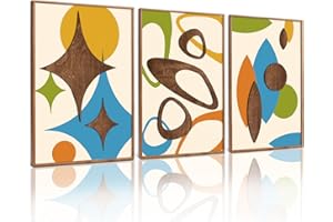 TOARTi 3PCS Framed 3D Mid Century Modern Wall Art Set(16x24inches), Vintage Abstract Geometric Modern Wall Decor, Boho Minimalist Illustration Artwork for Bedroom Bathroom Living Room
