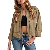 Tankaneo Women Casual Cropped Jackets Zip Up Lightweight Military Safari Short Utility Coat with Pockets