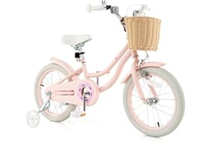 COSTWAY Kids Bike, 14 16 18 Inch Toddler Bike with Training Wheels, Basket, Adjustable Seat & Handlebar, Hand & Coaster Brake