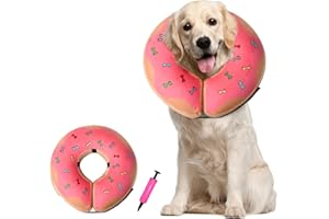 DEWVIE Inflatable Recovery Dog Cone, Protection Dount Collar for Small Medium Large Dogs, Adjustable Soft E-Collar for Dogs a