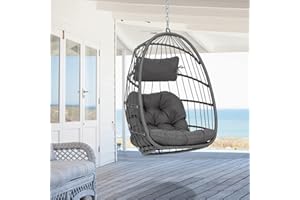 XIAO WEI Hanging Egg Chair - Patio Rattan Wicker Swing Egg Chair Hammock Chair for Indoor Outdoor Bedroom Garden - Aluminum Steel Frame UV Resistant Cushion (Aluminum-Without Stand, Dark Grey)