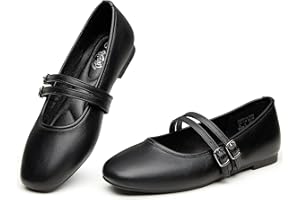 Trary Mary Jane Shoes Women Square Toe Flats for Women Dressy Ballet Flat Mary Jane Flats with Buckle Strap Comfortable Slip On Casual Shoes