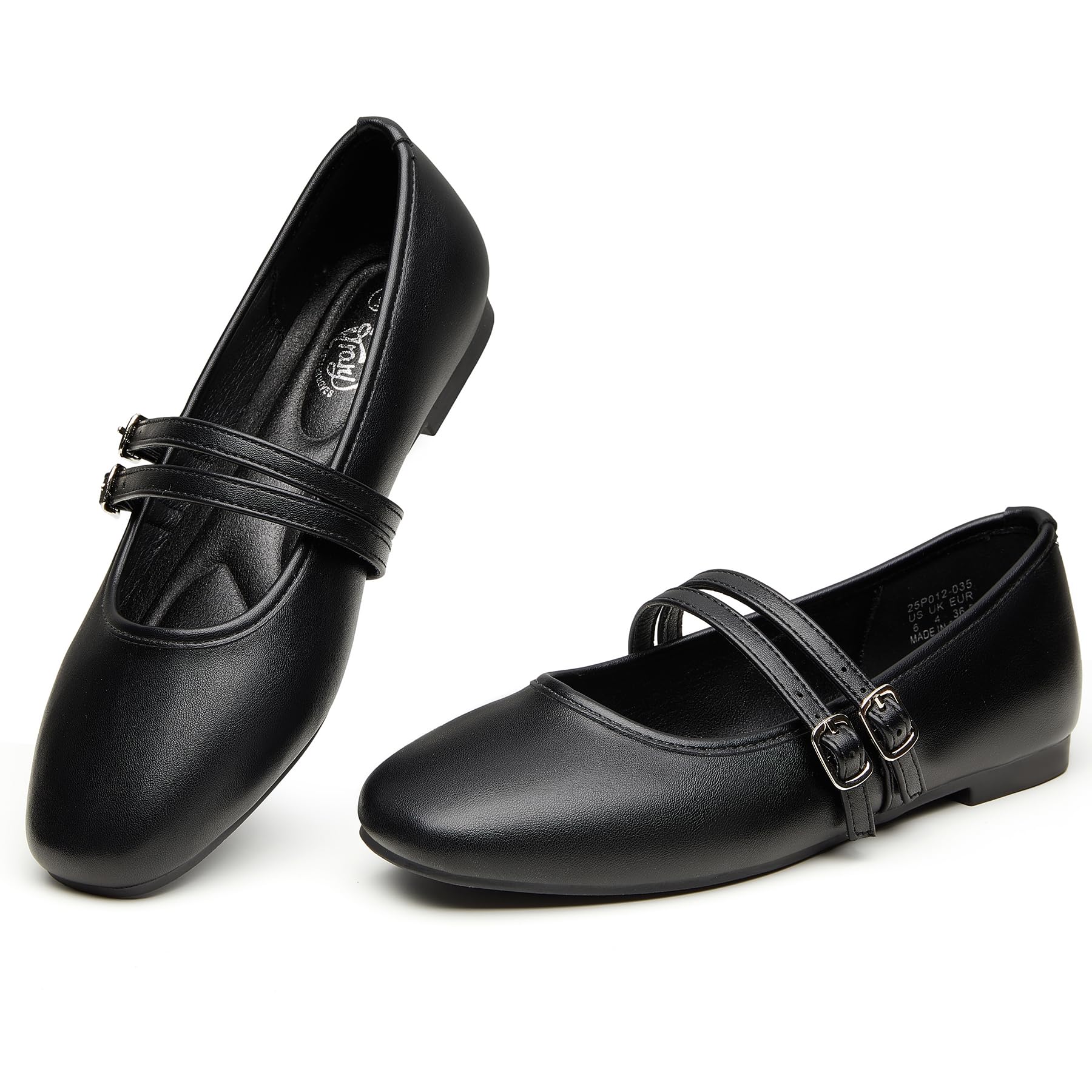 Photo 1 of Trary Black Flats for Women Mary Jane Shoes Women Comfortable Square Toe Ballet Flats with Strap Slip On Dress Shoes Casual Office Mary Jane Flat Size 7.5