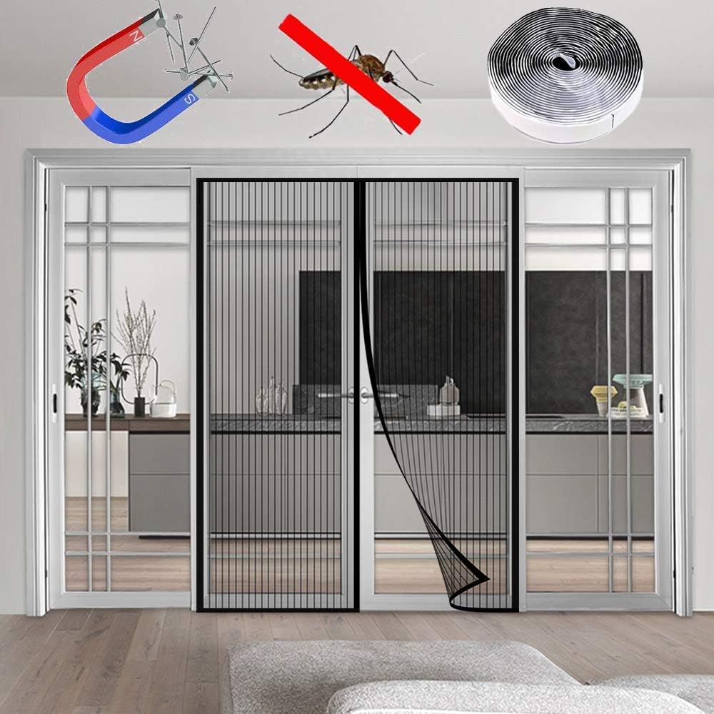 Alaeo Curtain Insect Fly Screen Curtain Mosquito Net Door Fly Curtains Mosquito Net Magnetic for Living Room Balcony Door-150 x 260CM Black