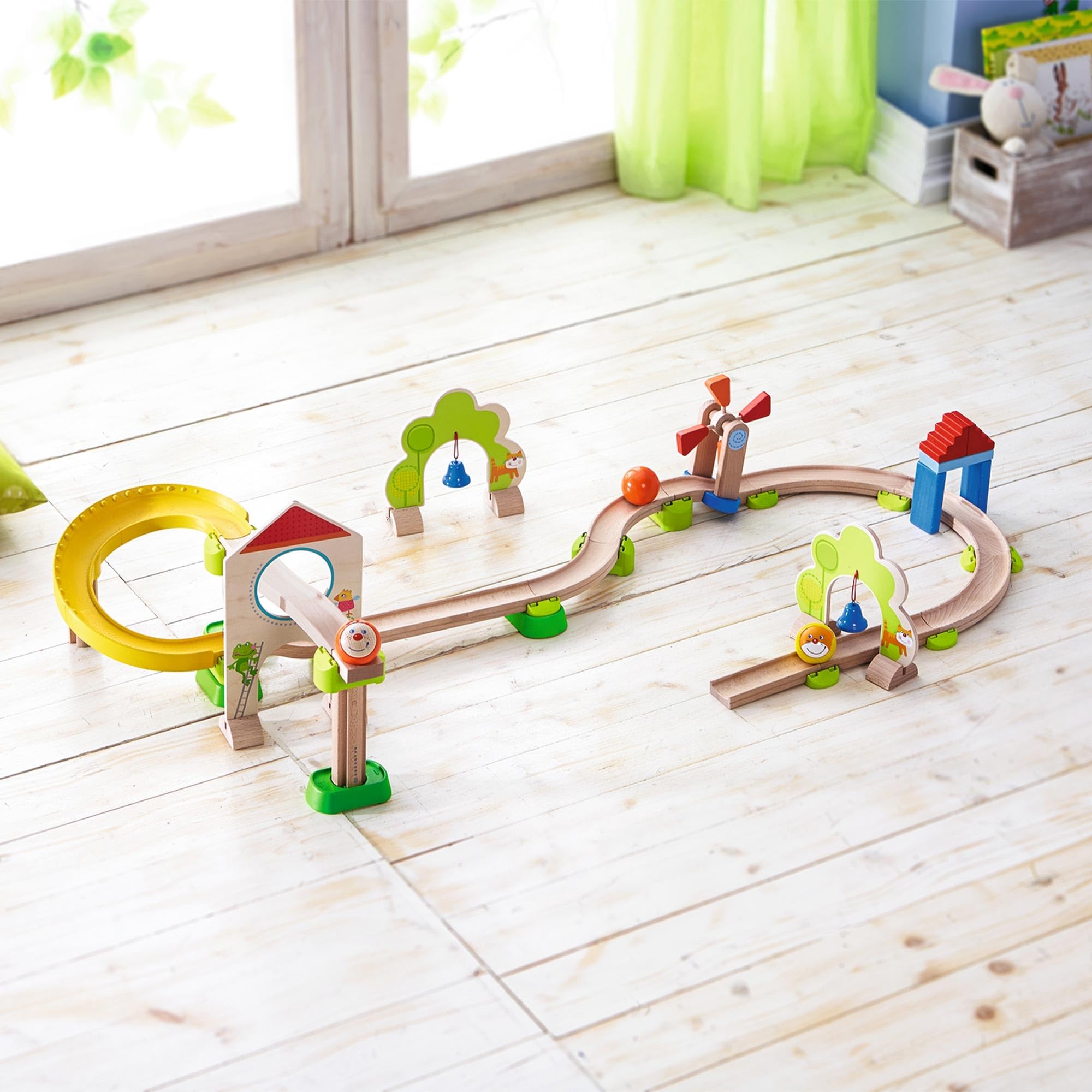 HABA Kullerbu Windmill Playset - 25 Piece Train Track for Balls Starter Set with Special Effects