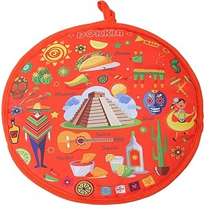 DOKKIA Tortilla Warmer 12 Inch Insulated Cloth Pouch - Microwavable Use Fabric Bag to Keep Food Warm for up to One Hour (12 Inch, Fiesta Maracas Sombrero Serape Poncho)
