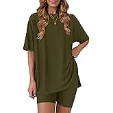 RUBZOOF Women's 2 Piece Lounge Sets 2026 Casual Summer Airport Travel Outfits Oversized Shirts Biker Shorts Matching Clothing