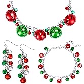 Hicarer 4 Pieces Christmas Bell Jewelry Set Includes Bells Necklace Bracelet Dangle Earring for Christmas Party