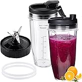 7 Piece Ninja Blender Cups & Blade Replacement Set 24oz Huge Cup with 2 Flip-Top To-Go Lid,7 Fins Extractor Blade Compatible 