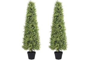 Azoco 4ft Tall Outdoor Artificial Boxwood Topiary Tree 48in, Topiary Trees Artificial Outdoor Set of 2, Faux Boxwood Plants for Porch