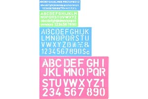 4 Pieces Letter Stencil Alphabet Stencils Number Craft Ruler Decorative Plastic Letter Stencils Guides Set, Assorted Colors