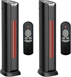 Lifesmart 2 Element Quartz Infrared 24-Inch Electric Portable Tower Indoor Room Space Heater and Fan, Black (2 Pack)