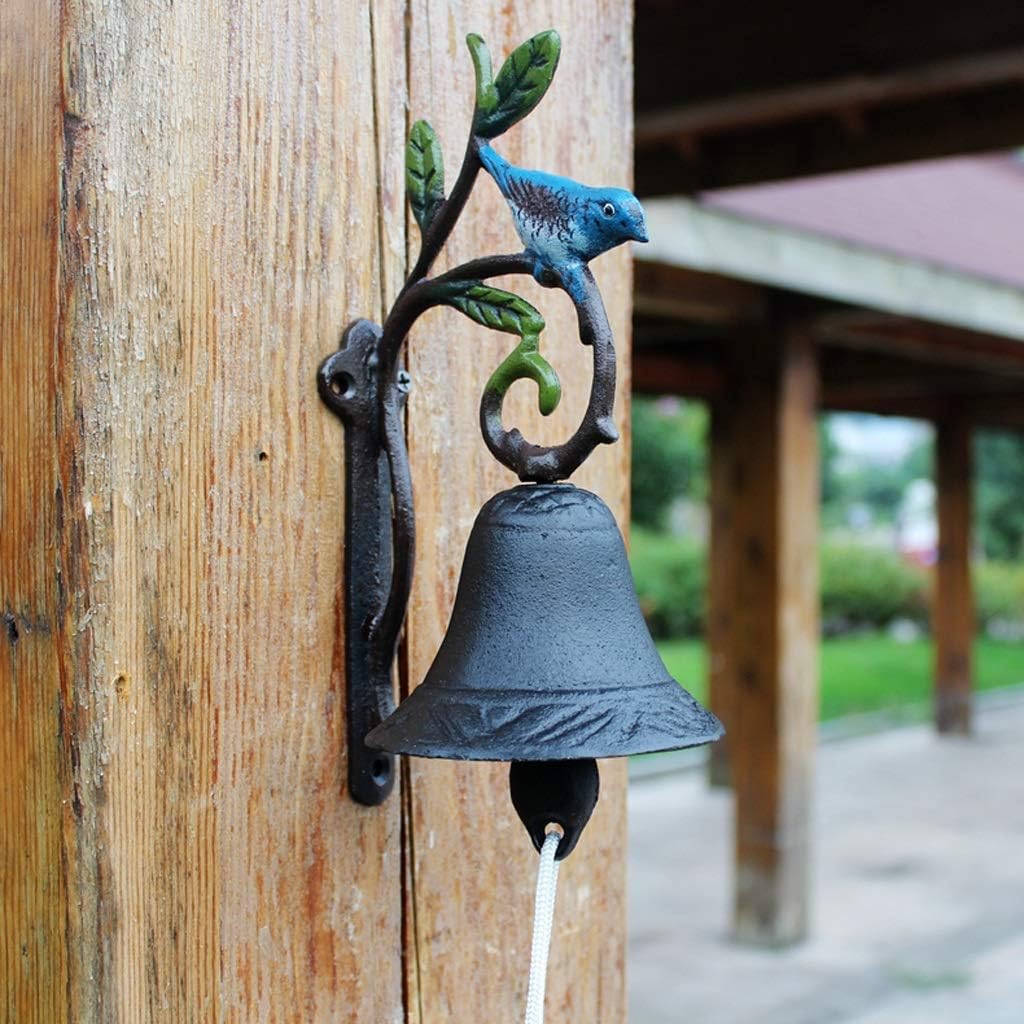 FLYSXP Idyllic Retro Green Leaf Kingfisher Cast Iron Doorbell Home Decoration Wrought Iron Clock Wall 12.5x9.8x23.5cm Vintage doorbell