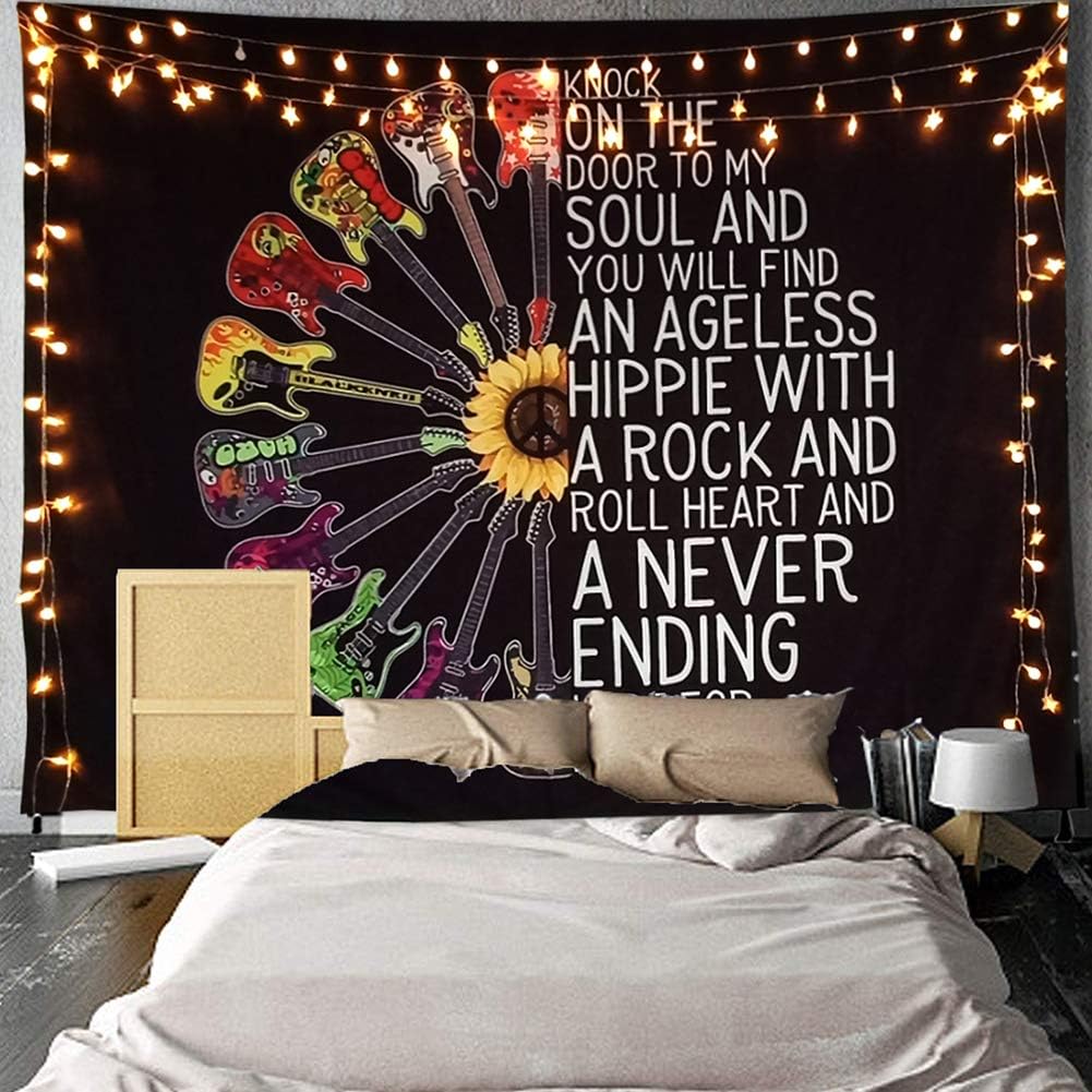 A AMEBAY Hippie Tapestry Wall Hanging, Sunflower Wall Tapestry, Rock and Roll Tapestry for Dorm Living Room Bedroom 80''x60”