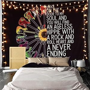 A AMEBAY Hippie Tapestry Wall Hanging, Sunflower Wall Tapestry, Rock and Roll Tapestry for Dorm Living Room Bedroom 80''x60”