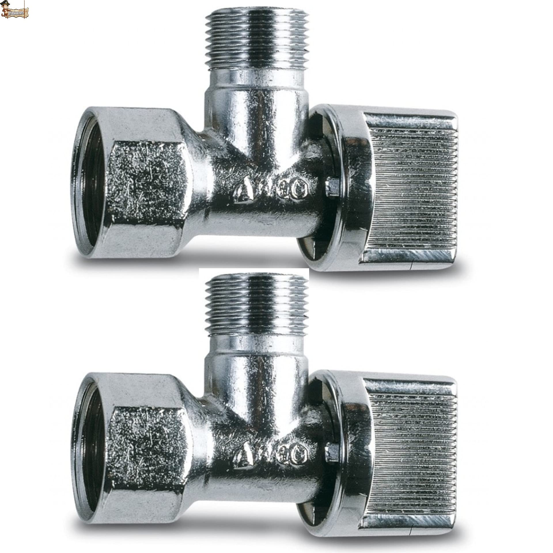 BricoLoco Water Stopcock - Female Square Faucet - Dial Lock - Chrome Brass - 1/2" x 3/8" - Basin Tap Cistern Washing Machine Dishwasher Hose (2)