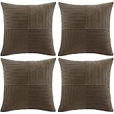 Fancy Homi 4 Packs Dark Brown Decorative Throw Pillow Covers 18x18 Inch for Living Room Couch Bed Sofa, Rustic Farmhouse Boho Home Decor, Soft Cross Corduroy Patchwork Textured Cushion Case 45x45 cm