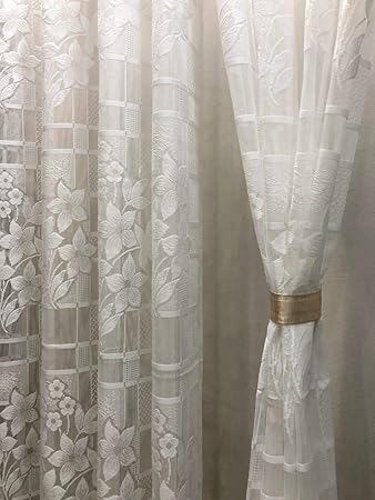 Buy Life Texture Floral Check Design Net Tissue Curtains 4ft X